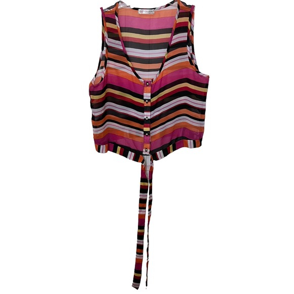A’GACI TANK/SLEEVELESS BLOUSE, WOMENS, M, PINK ORANGE YELLOW WHITE STRIPES, TIE - Picture 4 of 10